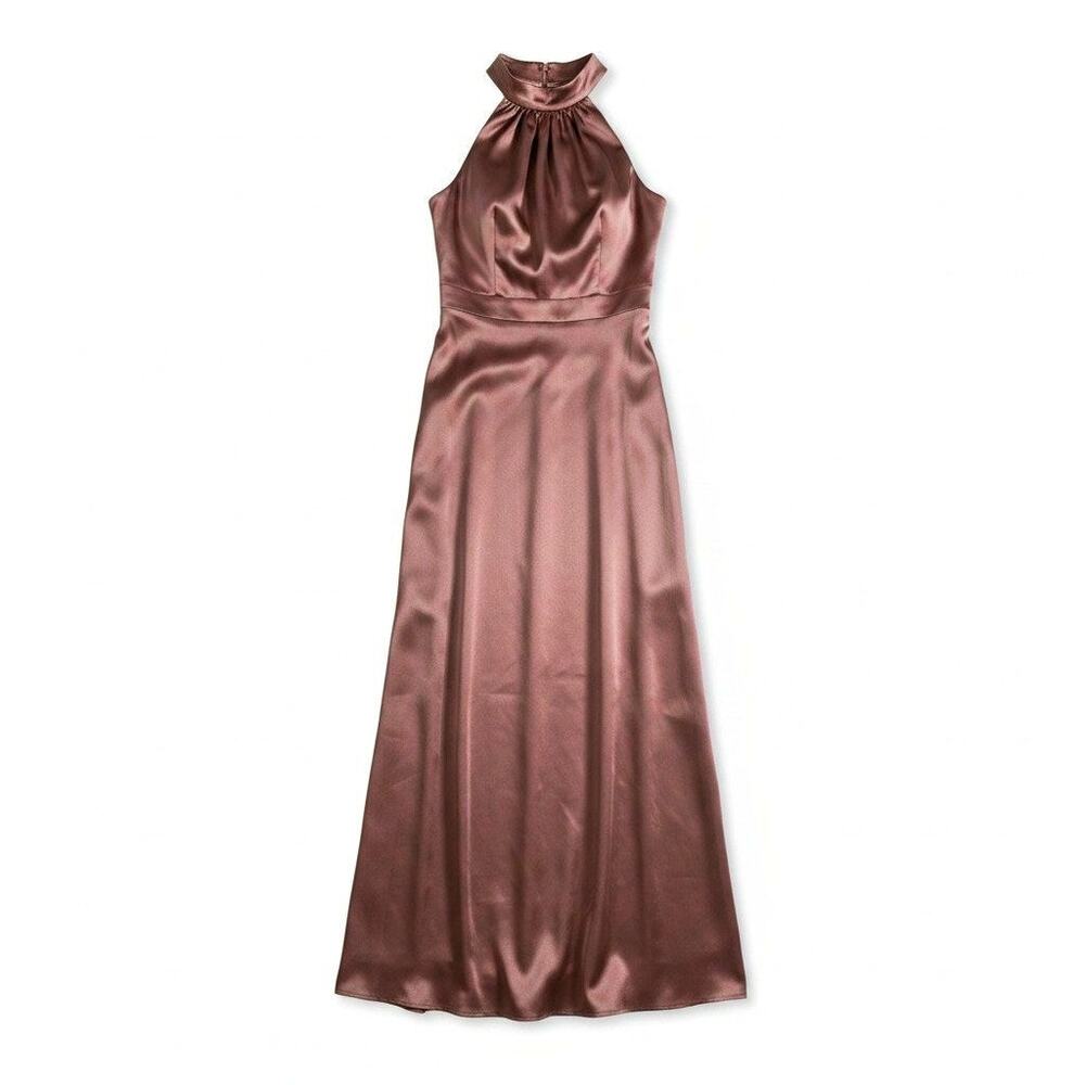 After Six 6834S Womens Halter Neck Charmeuse & Crepe Gown Sienna Size 6R Formal
